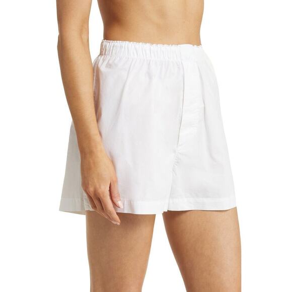 SKIMS Cotton Poplin Sleep Shorts Spa Embroidered Pull On Snow White NWT Size 4X - Picture 6 of 12